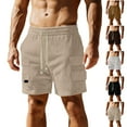 thumbnail image 1 of Mens Shorts Cargo Solid Color Straight Buttons Zipper Elastic Cargo Pants Multi Pockets Casual Summer Beach Party Cargo Stretch Shorts under 5$, 1 of 10