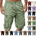 thumbnail image 1 of Summer Savings Mens Shorts Cargo Solid Color Straight Buttons Zipper Elastic Cargo Pants Multi Pockets Casual Summer Beach Party Cargo Stretch Shorts under 5$, 1 of 8