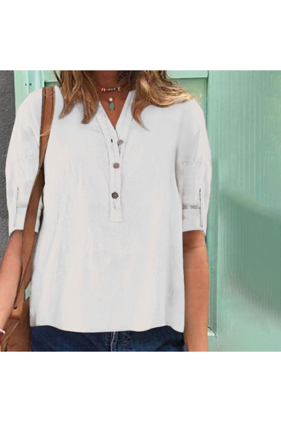 Womens Tops Plus Size Lg Sleeve Workout Shirts Fashi V Neck Leisure Solid Breathable Tops