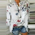 thumbnail image 1 of SHOPESSA Womens Tops Plus Size Long Sleeve Workout Shirts V Neck Fashion Elegant Floral Flower Print Pullover Button Casual Bottom Top on Clearance, 1 of 5