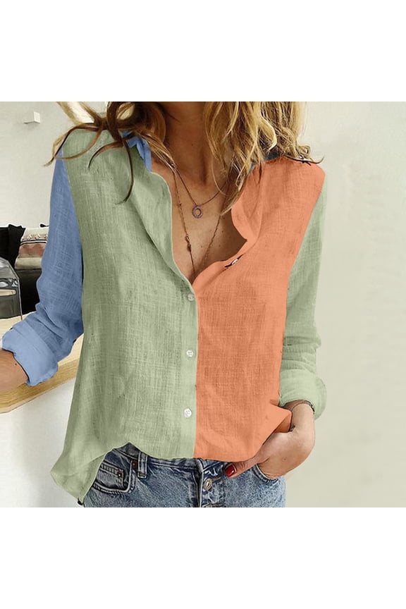 SHOPESSA Womens Tops Plus Size Long Sleeve Workout V Neck Shirts Printed Cotton Tank Career Bloues Cardigan Tops