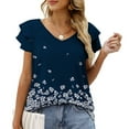 thumbnail image 1 of SHOPESSA Womens Tops Summer Fashion V-neck T-Shirt Flounces Short Sleeve Casual Loose Fit Tee Shirts Blouse Print Shirt, 1 of 7