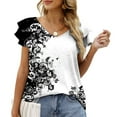 thumbnail image 1 of SHOPESSA Womens Tops Summer Fashion V-neck T-Shirt Flounces Short Sleeve Casual Loose Fit Tee Shirts Blouse Print Shirt, 1 of 7