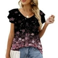 thumbnail image 1 of SHOPESSA Womens Tops Summer Fashion V-neck T-Shirt Flounces Short Sleeve Casual Loose Fit Tee Shirts Blouse Print Shirt, 1 of 7