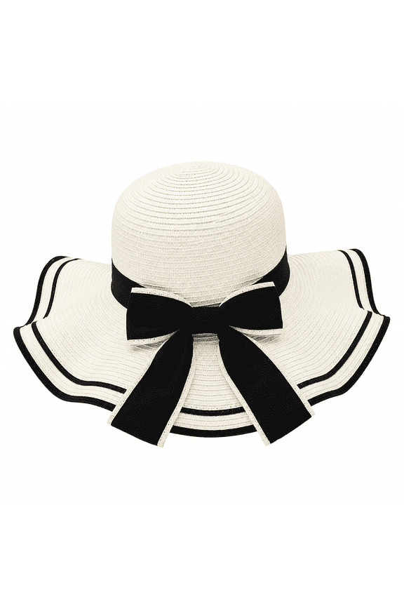 Women Straw Sun Hat Wide Brim Foldable Beach Hat with Bowknot, UV Protection Floppy Summer Hat for Travel Outdoor Use
