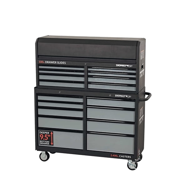 SHOPMAX, 2500 lb, 18.11" 17-Drawer Tool Chest and Rolling Cabinet Black