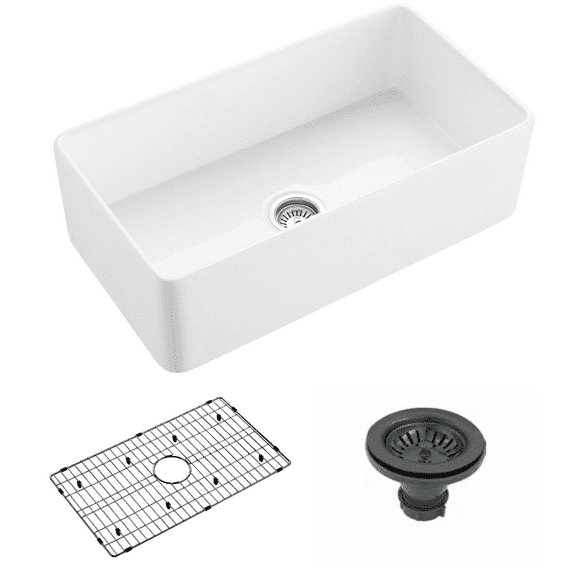 SHOPPINGDETANGLED 24-Inch Fireclay Farmhouse Kitchen Sink - Single Bowl Apron Front Sink - Contemporary European Design