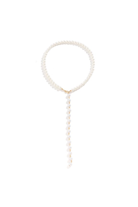 Women's Retro Round Bead Chain Necklace, Imitation Pearl Tassel Long Niche Design, Jewelry Anniversary Gift