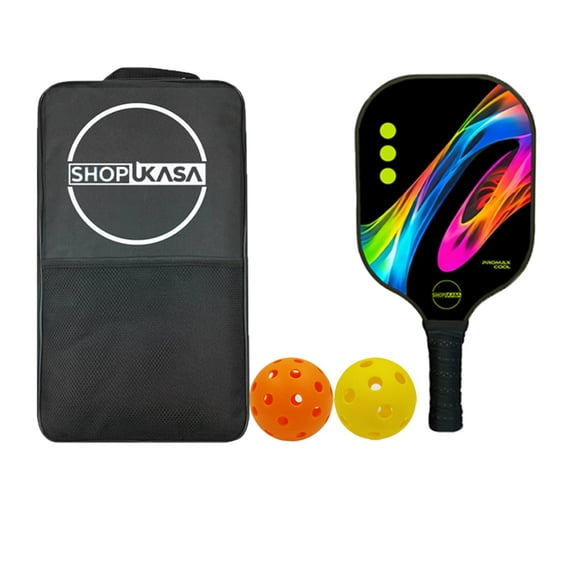 SHOPUKASA Pickleball Paddles Set of 2 or 1, Fiberglass Surface Pickle Ball Racket for Men & Women, Pickle-Ball Equipment (1 Black Paddle + 2 Pickleballs + Carry Bag)
