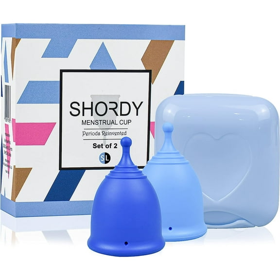SHORDY Blue Menstrual Cups, Set of 2 (Small + Large) with Storage Box