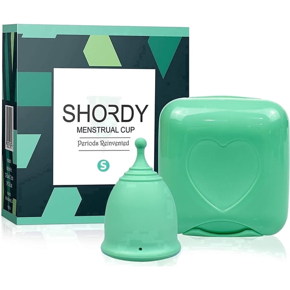 Shordy Small Green Menstrual Cup with storage box