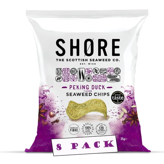 SHORE Lightly Salted Seaweed Crisps, Vegan High-Fibre Snack Pack of 8x25g