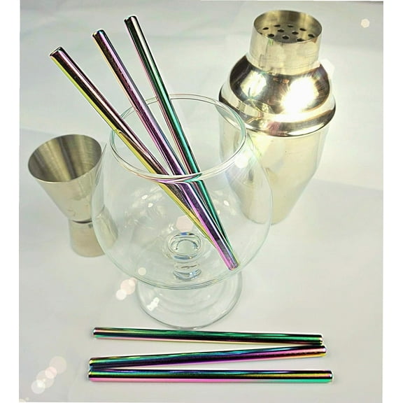 SHORT 12.5cm Straight Metal Drinking Straw Stainless Steel Reusable Straws (Rainbow, 1)