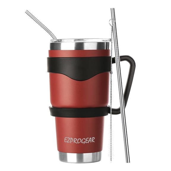 30 oz Stainless Steel Tumbler w/ Lid Handle & Straws Insulated Coffee Mug -Other