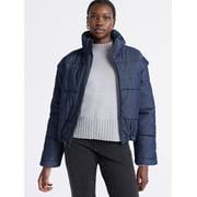 Free Assembly Women's and Women's Plus Short Denim Puffer Jacket, Sizes XS-4X