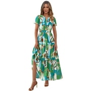 PRETTYGARDEN Women's Tiered Maxi Dress with Short Sleeves, Sizes S-XXL