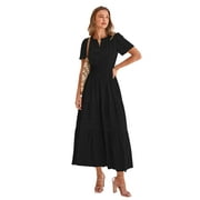 PRETTYGARDEN Women's Tiered Maxi Dress with Short Sleeves, Sizes S-XXL