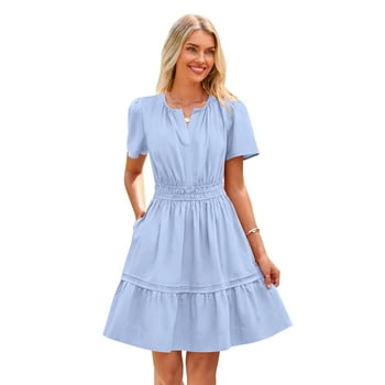 PRETTYGARDEN Women's Ruched Tiered Mini Dress with Short Sleeves, Sizes S-XXL
