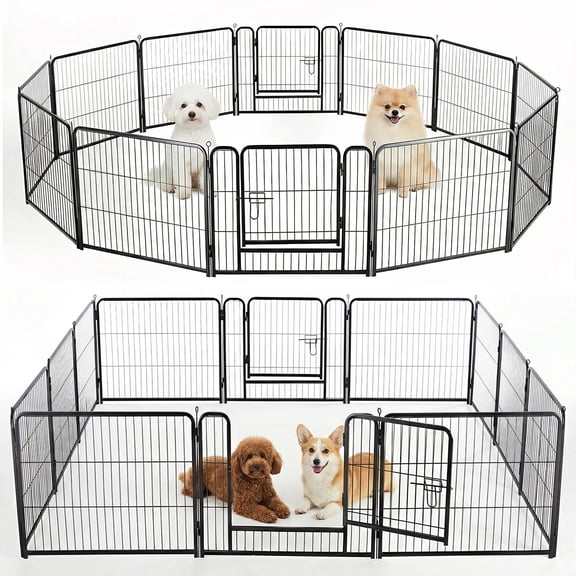 SHOUFTW 12 Panels Dog Playpen, 24 inch Indoor Outdoor Dog Fence, Metal Dog Pen, Heavy Duty Pet Puppy Exercise Pen for RV Camping, Garden, Yard