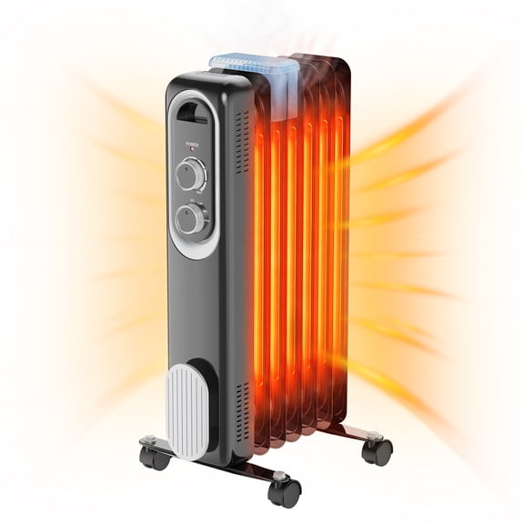 SHOUFTW 1500W Portable Oil Filled Radiator Heater with Electric Adjustable Thermostat. Automatic Power-off and Tip-Over Protection, Quiet Heating for Home, Black
