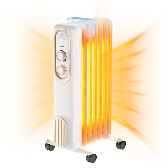 SHOUFTW 1500W Portable Oil Filled Radiator Heater with Electric Adjustable Thermostat. Automatic Power-off and Tip-Over Protection, Quiet Heating for Home, White