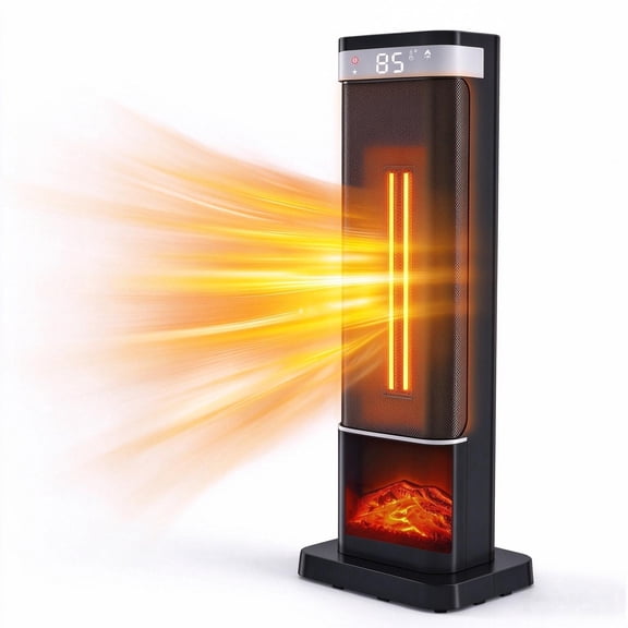 SHOUFTW 1500W Space Heater, 24" Electric Heater with Remote and Thermostat, 12H Timer, 4 Modes & 70°Oscillation, Overheat & Tip-Over Protection for Indoor, Black