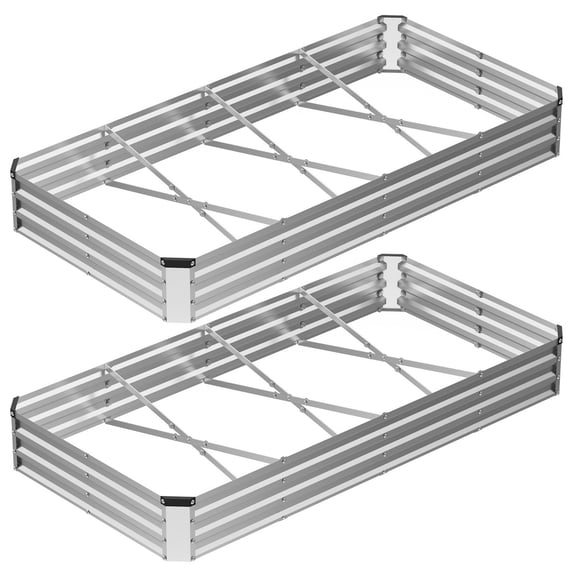 SHOUFTW 2 PCS Galvanized Rectangular Raised Garden Bed, 8x4x1 ft Outdoor Metal Planter Box with Rust-Resistant Steel, Easy to Assemble, Ideal for Vegetables, Flowers & Herbs