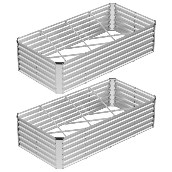 SHOUFTW 2 PCS Galvanized Rectangular Raised Garden Bed, 8x4x2 ft Outdoor Metal Planter Box with Rust-Resistant Steel, Easy to Assemble, Ideal for Vegetables, Flowers & Herbs