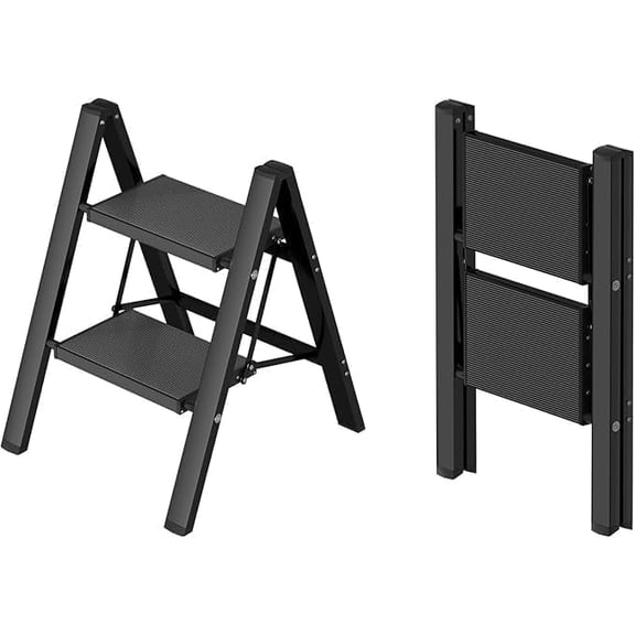 SHOUFTW 2 Step Ladder, Folding Step Stool, Anti-Slip, Lightweight Portable, 330 lbs Capacity for Home Kitchen Office,Black