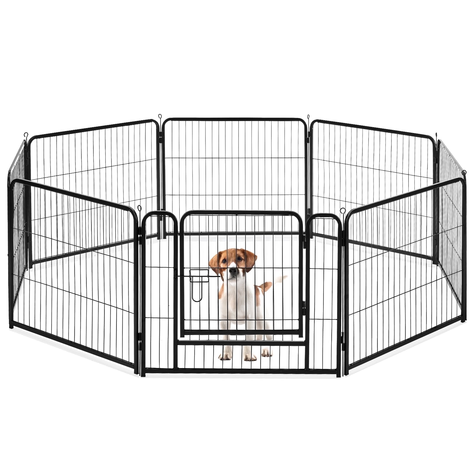 SHOUFTW 24" Dog Playpen with Door, 8 Panel Metal Pet Exercise Pen, Foldable Puppy Playpen for Indoor Outdoor Use, Portable Pet Fence Enclosure，Black