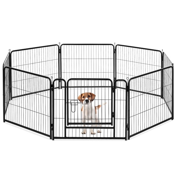 SHOUFTW 24" Dog Playpen with Door, 8 Panel Metal Pet Exercise Pen, Foldable Puppy Playpen for Indoor Outdoor Use, Portable Pet Fence Enclosure,Black