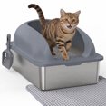 thumbnail image 1 of SHOUFTW 24 Inch Stainless Steel Cat Litter Box with Lid, Extra Large Enclosed Cat Litter Pan, High Wall Anti-Splash Design, Odor Control, Anti-Leakage, Includes Scoop and Mat, Dark Grey, 1 of 9