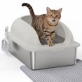 thumbnail image 1 of SHOUFTW 24 Inch Stainless Steel Cat Litter Box with Lid, Extra Large Enclosed Cat Litter Pan, High Wall Anti-Splash Design, Odor Control, Anti-Leakage, Includes Scoop and Mat, Light Grey, 1 of 9