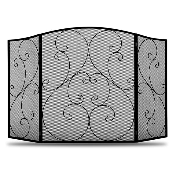 SHOUFTW 3-Panel Hinged Fireplace Screen, Wrought Iron Spark Guard, Black Safety Gate for Living Room & Fireplace