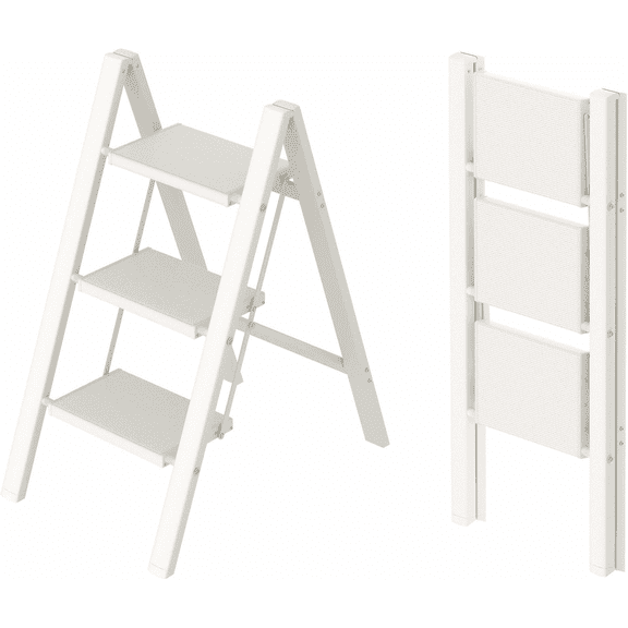 SHOUFTW 3 Step Ladder, Folding Step Stool, Anti-Slip, Lightweight Portable, 330 lbs Capacity for Home Kitchen Office,White