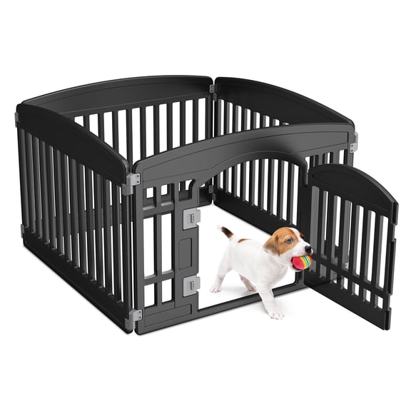 SHOUFTW 4 Panel 24" Foldable Plastic Dog Playpen with Door, Secure Pet Exercise Pen for Indoor Outdoor Small Medium Puppies