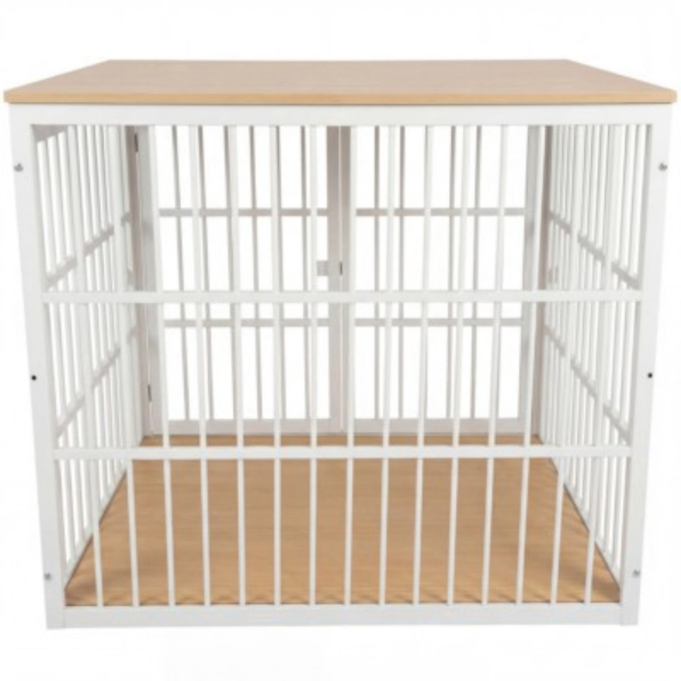 SHOUFTW 4-Panel Dog Crate Furniture, Iron Wood Dog Cage, Heavy Duty Pet Kennel, Particle Board Top & Metal Frame, Black Rust