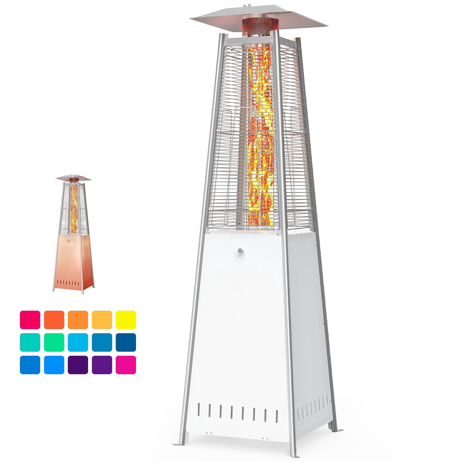Pyramid Led SHOUFTW 42000 BTU Outdoor Patio Heater with 15-Color LED Flame Effect ...