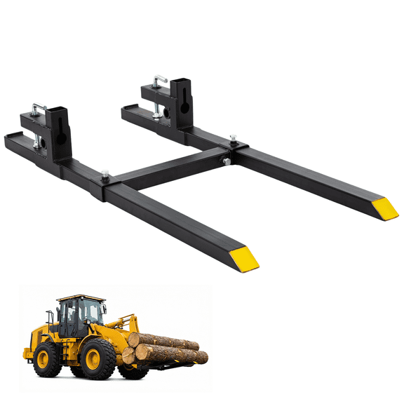 SHOUFTW 43" Clamp On Pallet Forks, Heavy Duty 2000 lbs Capacity, Quick Attach Design with Adjustable Stabilizer Bar, Fits Tractor, Skid Steer & Loader Bucket
