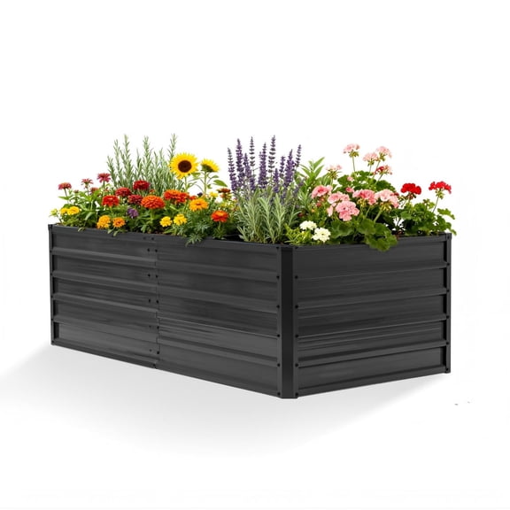 SHOUFTW 6x3x2ft Galvanized Raised Garden Bed - Outdoor Metal Planter Box for Herbs, Flowers & Vegetables - Stable Silver Garden Bed for Patio, Balcony & Backyard, Gray