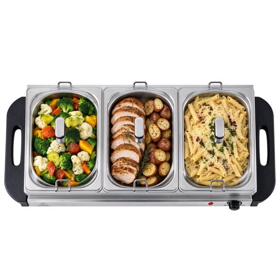SHOUFTW Electric Food Warming Tray, Buffet Server and Warmers with Stepless Temperature Control & Heat Indicator for Holidays, Catering, Family Meals & Dough Proofing