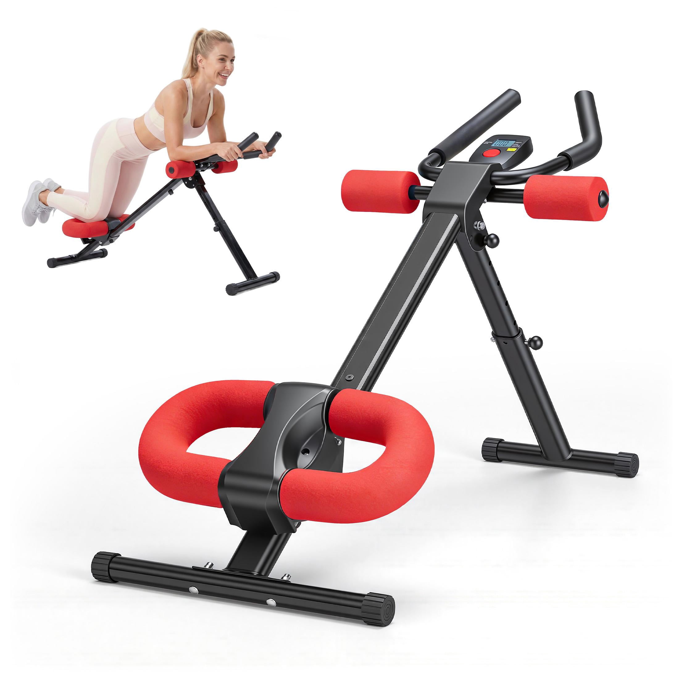 SHOUFTW Adjustable Ab Machine for Home Gym, Foldable Ab Workout Equipment with Knee Protection & LCD Monitor, Core & Stomach Trainer, Black Red