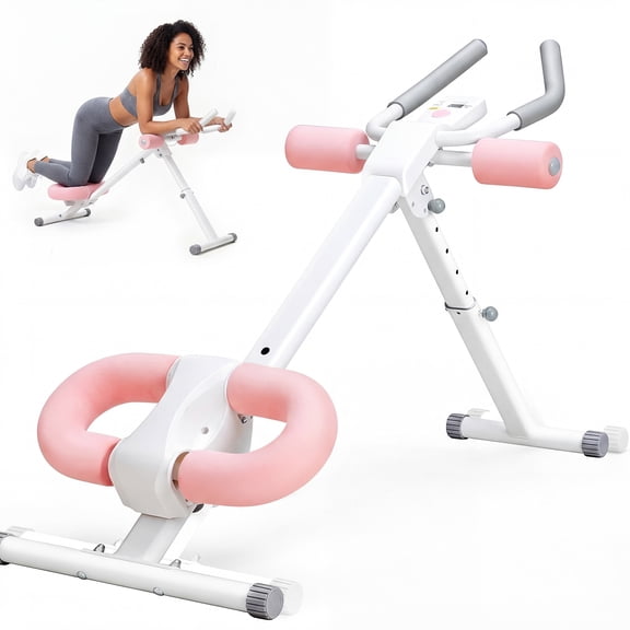 SHOUFTW Adjustable Ab Machine for Home Gym, Foldable Ab Workout Equipment with Knee Protection & LCD Monitor, Core & Stomach Trainer, White Pink
