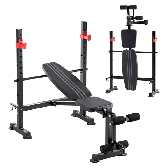 SHOUFTW Adjustable Weight Bench Set, Foldable Bench Press with Leg Developer, 650 LBS Heavy-Duty Space Saving Workout Set for Small Apartments Strength Training Black