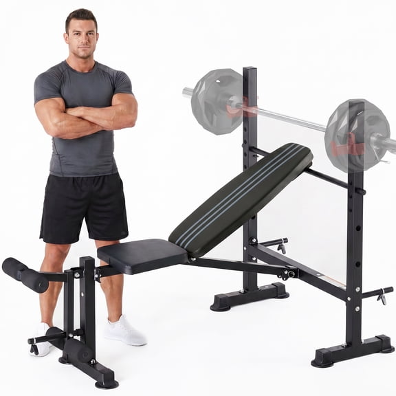 SHOUFTW Adjustable Weight Bench Set, Foldable Bench Press with Leg Developer, 650 LBS Heavy-Duty Space Saving Workout Set for Small Apartments Strength Training Black