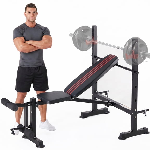 SHOUFTW Foldable Adjustable Weight Bench Set with Leg Developer, 650 lbs Heavy-Duty Bench Press for Home Gym Strength Training, Space-Saving Workout Equipment for Small Apartments, Black