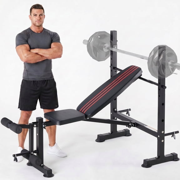 SHOUFTW Foldable Adjustable Weight Bench Set with Leg Developer, 650 lbs Heavy-Duty Bench Press for Home Gym Strength Training, Space-Saving Workout Equipment for Small Apartments, Black