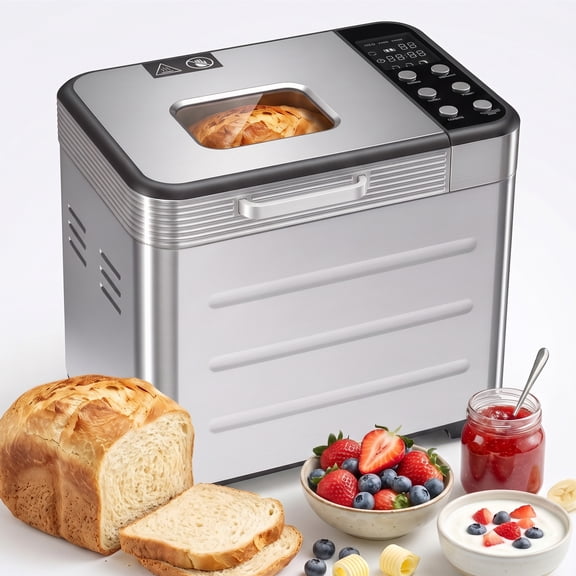 SHOUFTW 20-in-1 2LB Automatic Bread Maker Machine with 3 Loaf Sizes, 3 Crust Colors, 12H Timer and Nonstick Pan, Silver