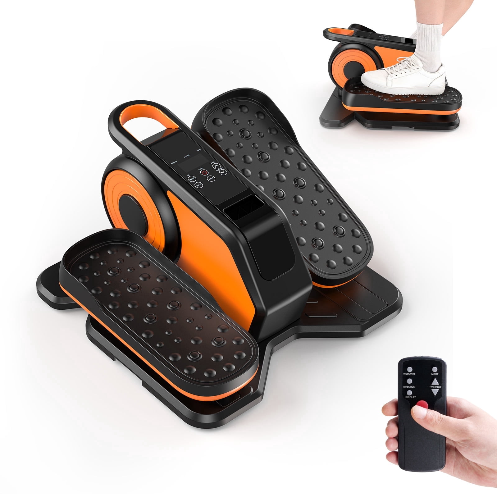 SHOUFTW Electric Under Desk Elliptical, Portable Leg Exerciser with Remote and LCD, Plastic Pedal Trainer for Seniors, Home Office, Rehab, Orange