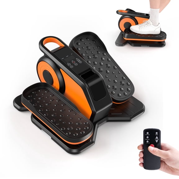 SHOUFTW Electric Under Desk Elliptical, Portable Leg Exerciser with Remote and LCD, Plastic Pedal Trainer for Seniors, Home Office, Rehab, Orange